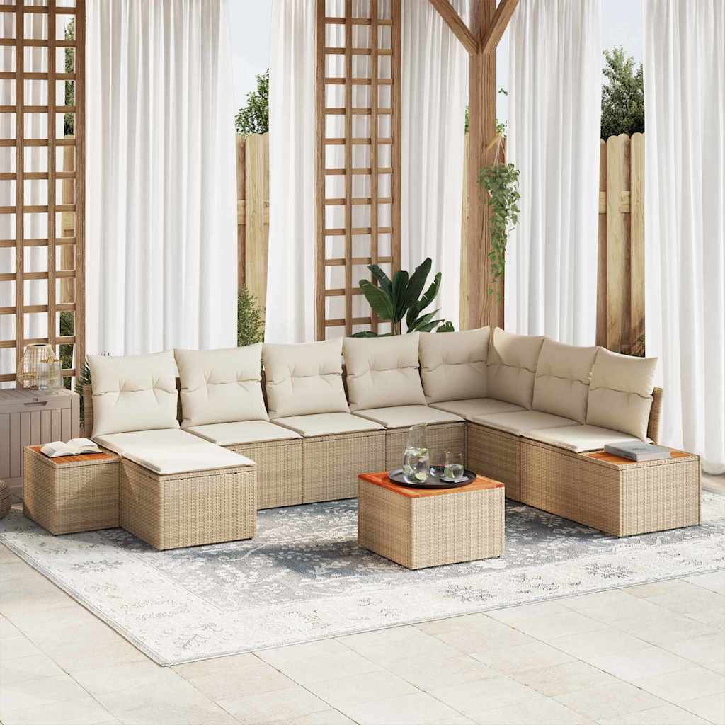 Gartensofa-set mit Kissen 9 pcs Beige und Creme Polyrattan