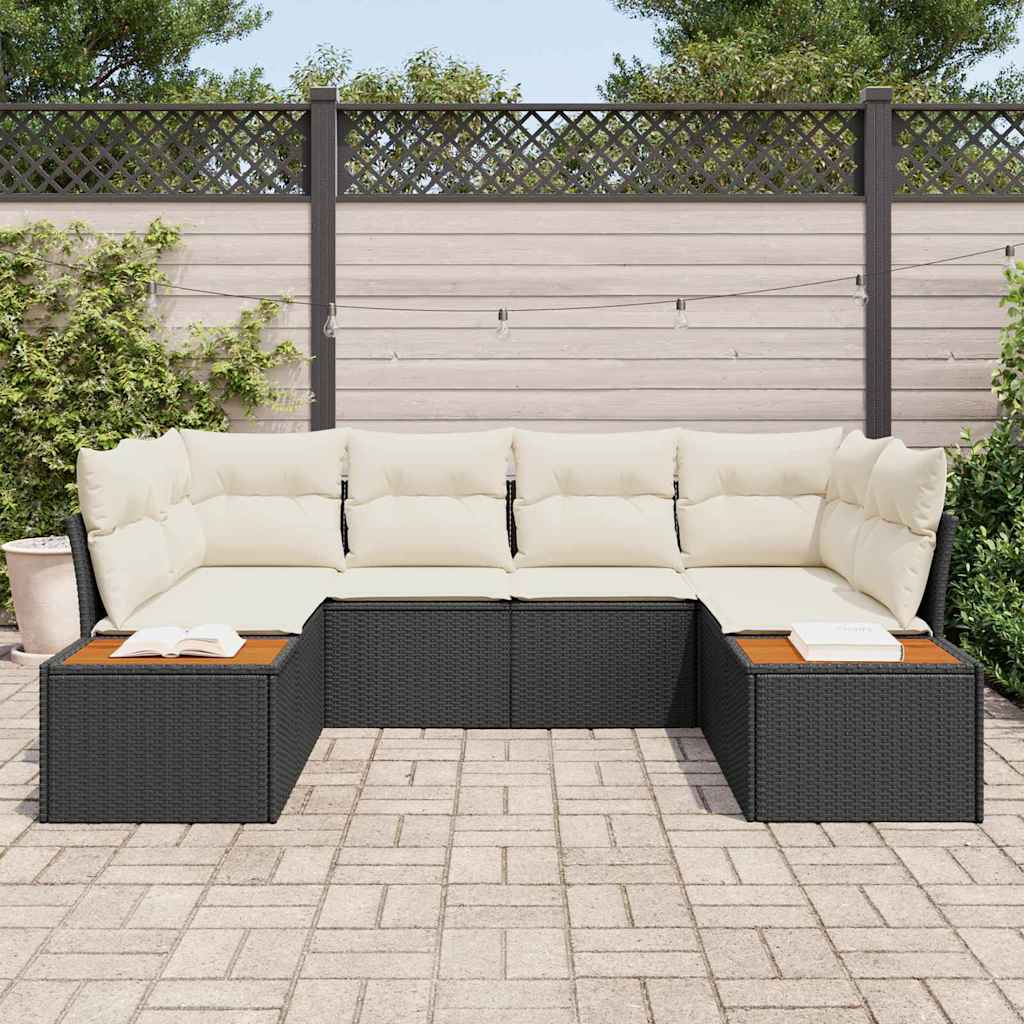 Gartensofa-set mit Kissen 6 pcs Schwarz und Creme Polyrattan