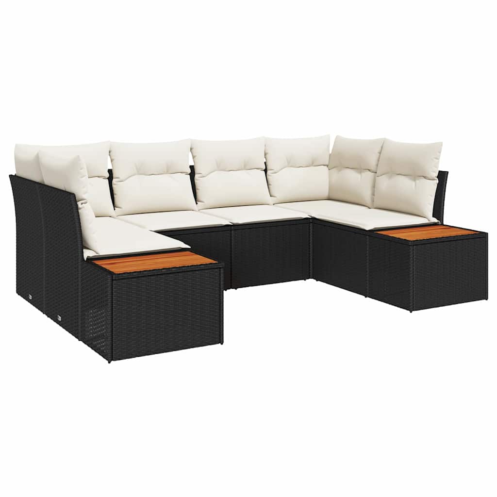 Gartensofa-set mit Kissen 6 pcs Schwarz und Creme Polyrattan