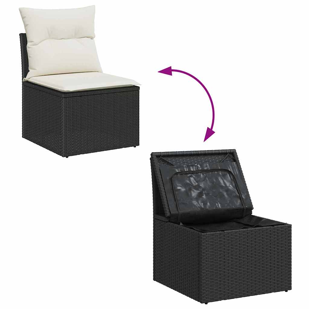 Gartensofa-set mit Kissen 6 pcs Schwarz und Creme Polyrattan