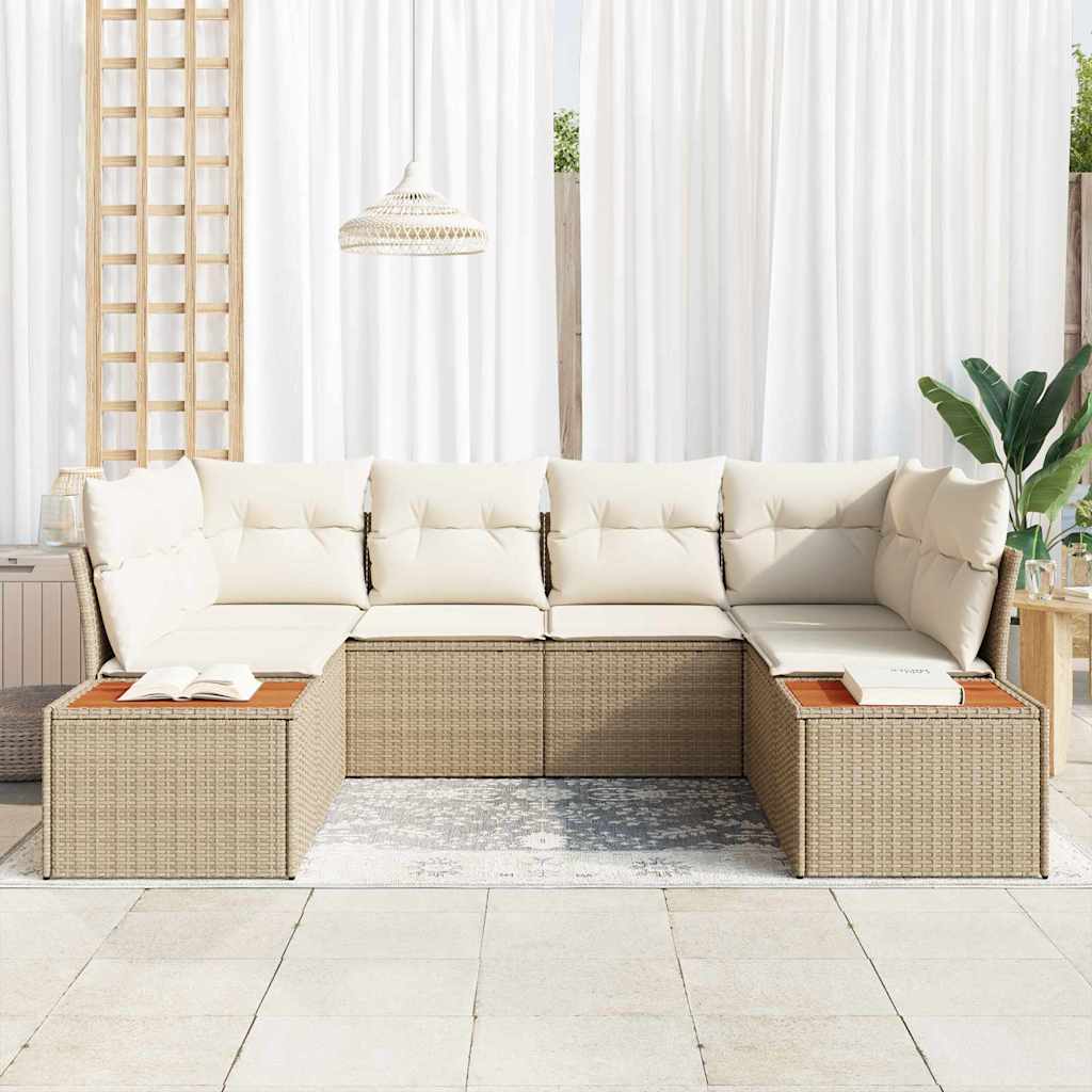 Gartensofa-set mit Kissen 6 pcs Beige und Creme Polyrattan