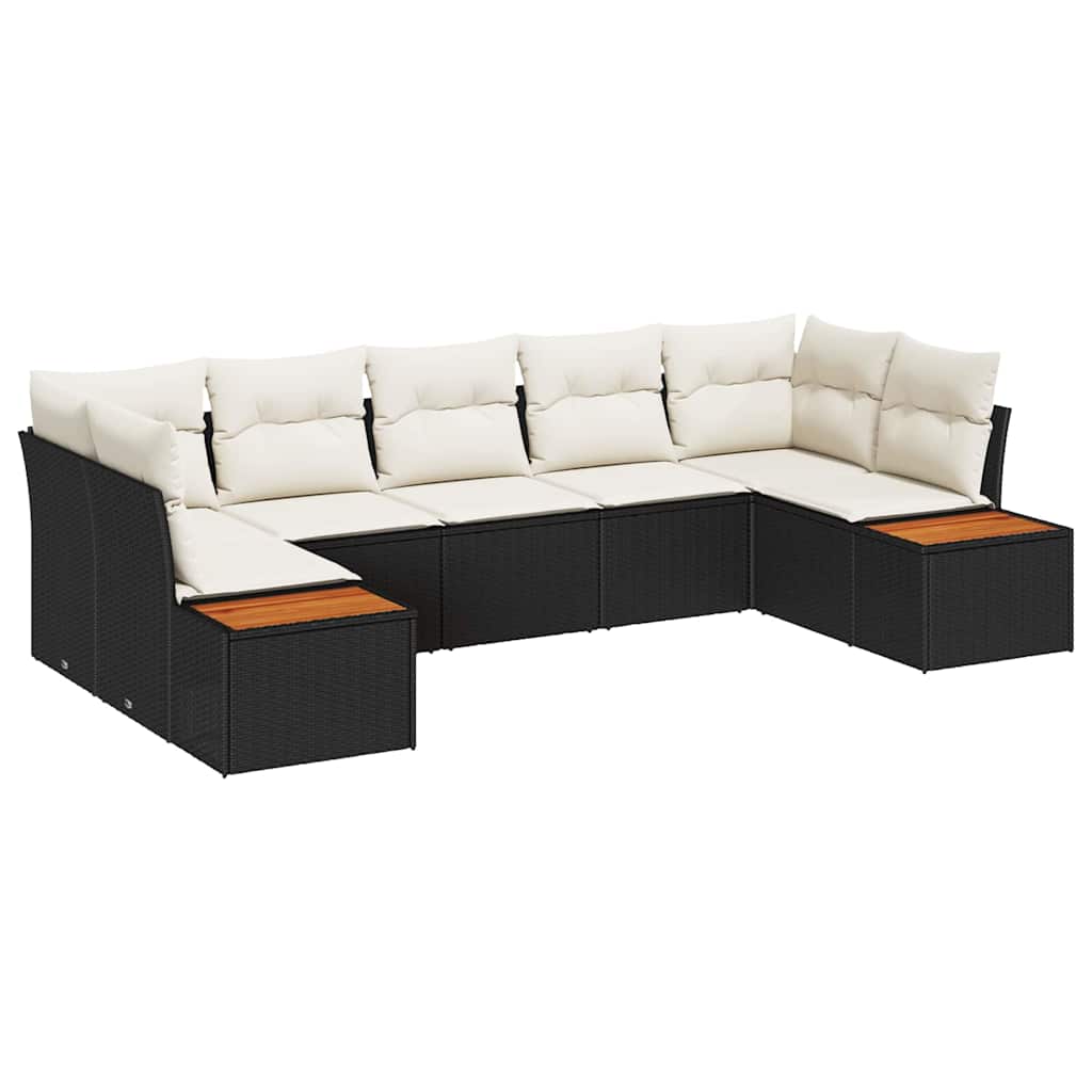 Gartensofa-set mit Kissen 7 pcs Schwarz und Creme Polyrattan