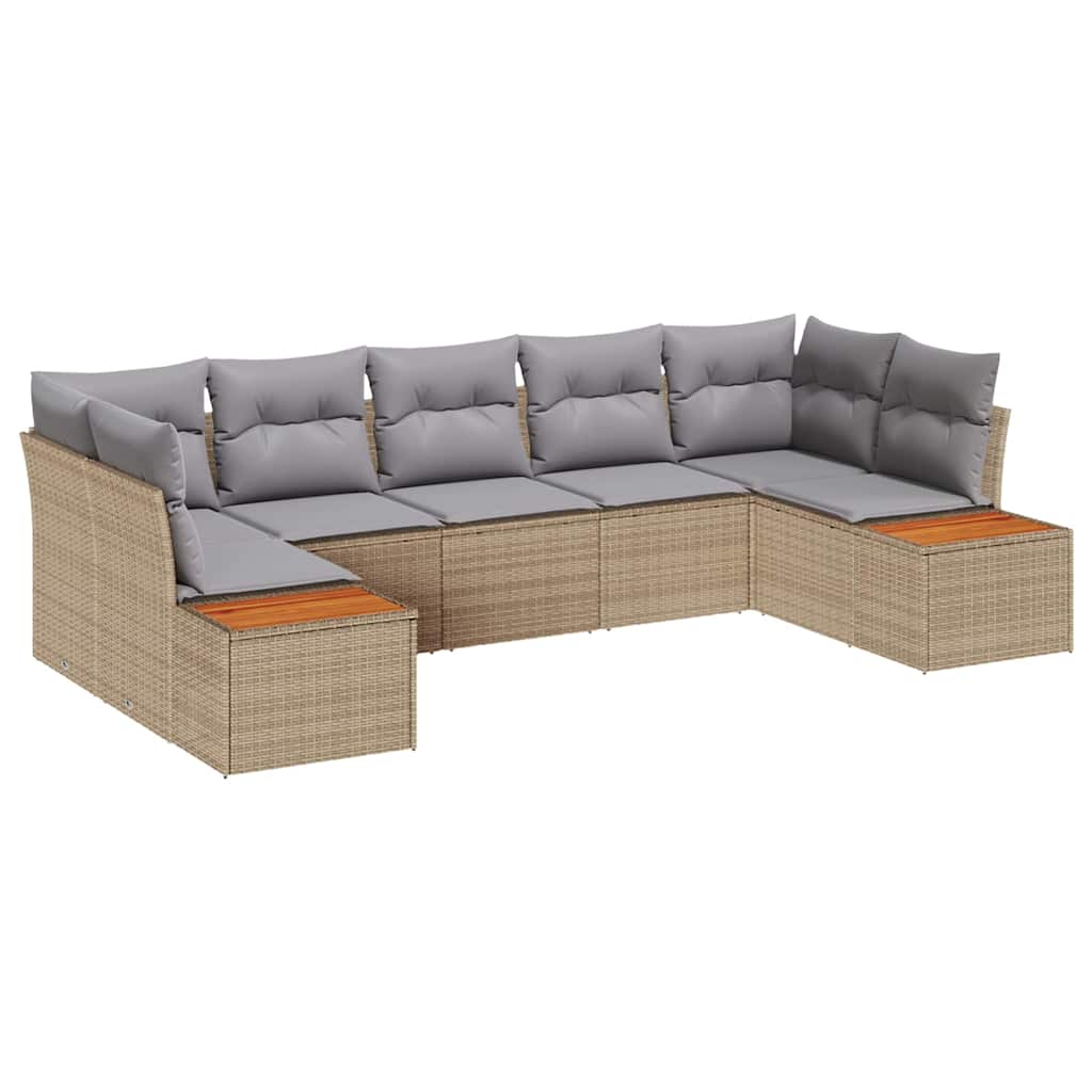 Gartensofa-set mit Kissen 7 pcs Beige und Hellgrau Polyrattan