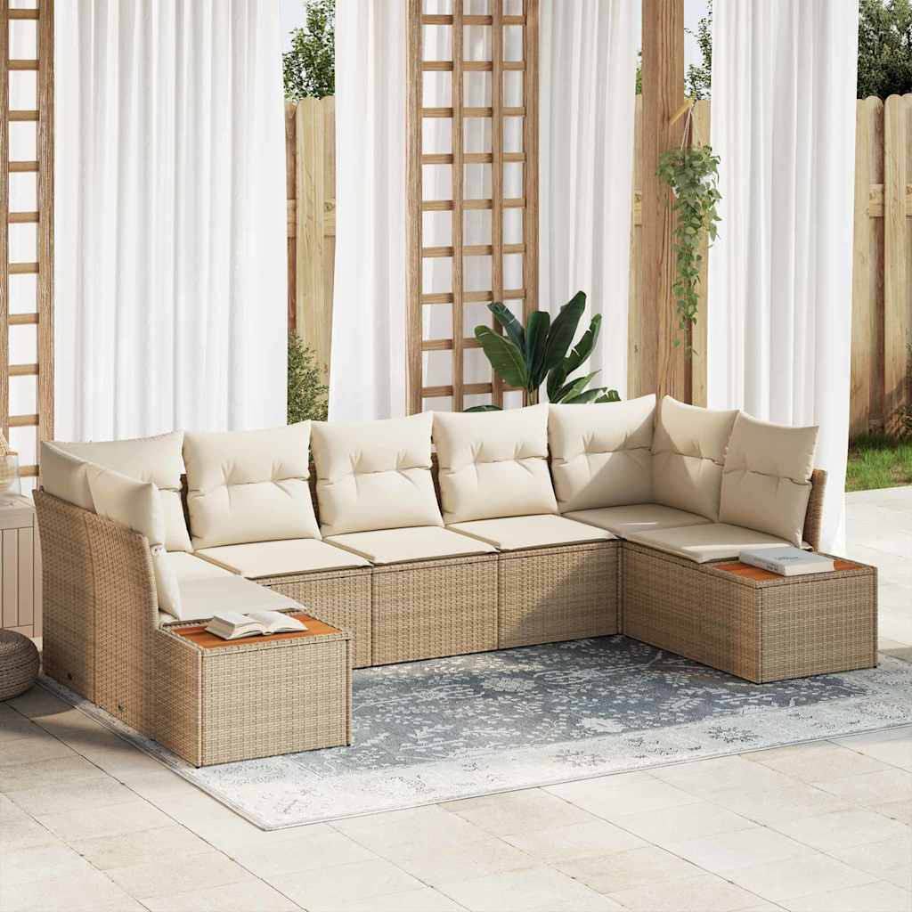 Gartensofa-set mit Kissen 7 pcs Beige und Creme Polyrattan