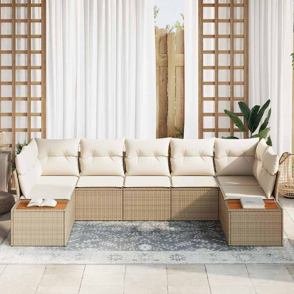Gartensofa-set mit Kissen 7 pcs Beige und Creme Polyrattan