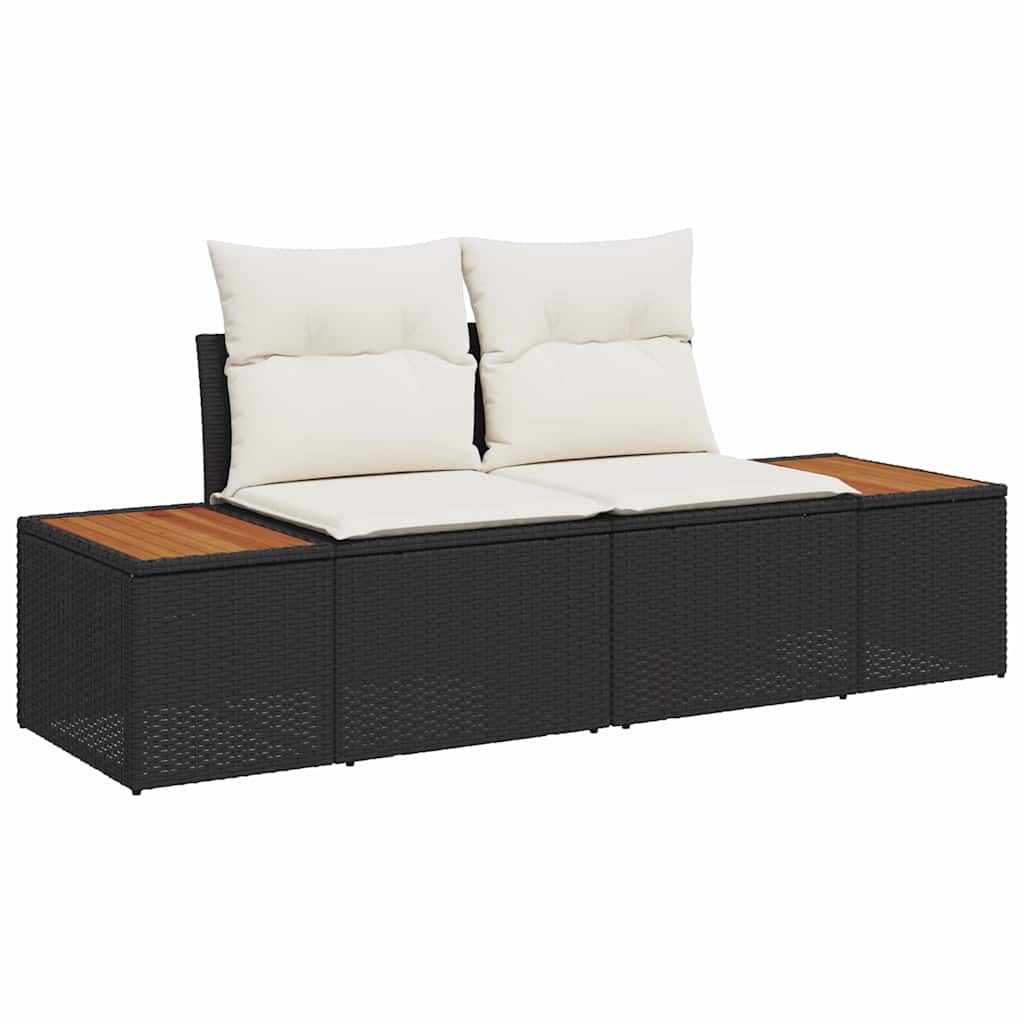 Gartensofa-set mit Kissen 5 pcs Schwarz und Creme Polyrattan
