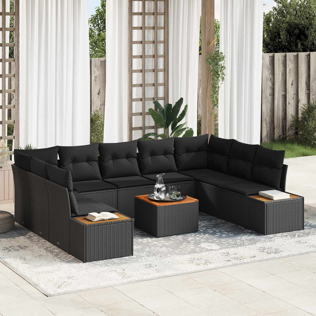 Gartensofa-set mit Kissen mit Speicher 5 pcs Schwarz Polyrattan
