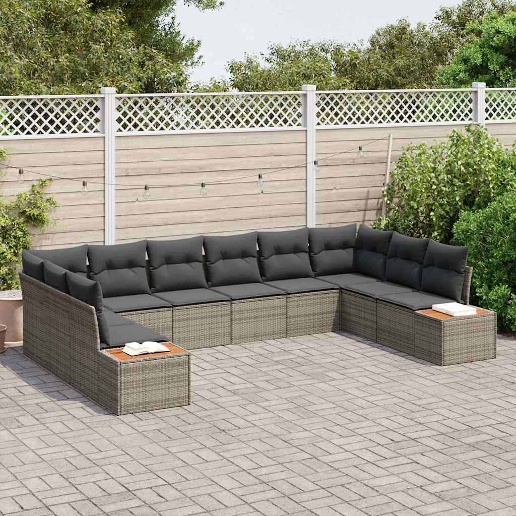 Gartensofa-set mit Kissen mit Speicher 10 pcs Grau Polyrattan