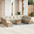 Gartensofa-set mit Kissen 10 pcs Beige und Creme Polyrattan