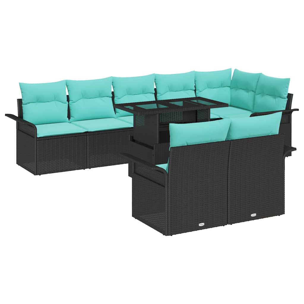 Gartensofa-set mit Kissen mit Kissen 9 pcs Schwarz Poly Rattan