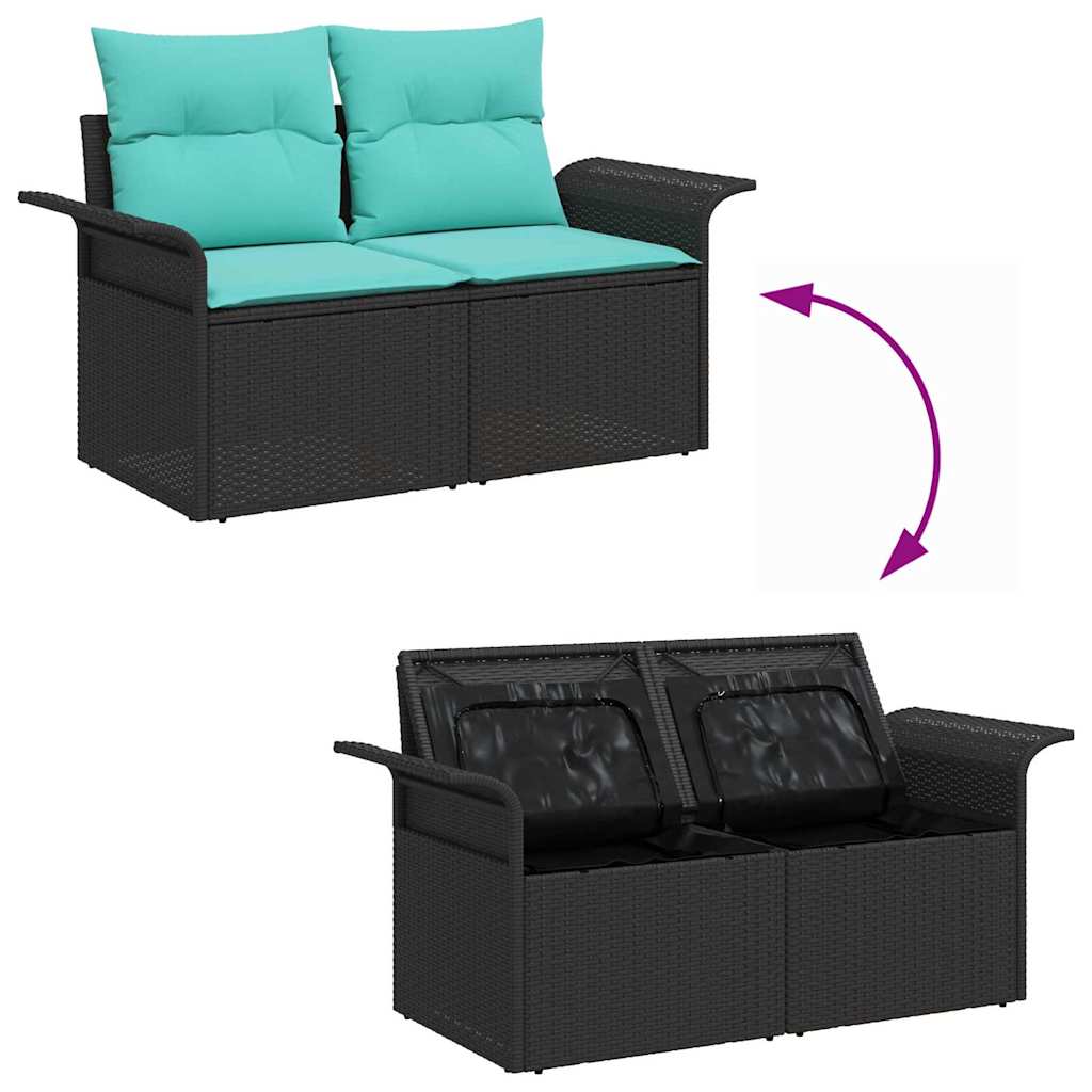 Gartensofa-set mit Kissen mit Kissen 9 pcs Schwarz Poly Rattan