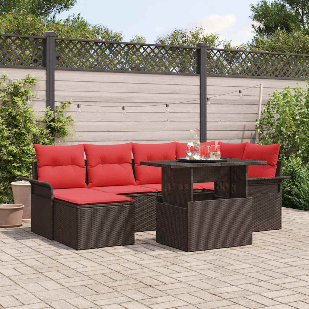 Gartensofa-set mit Kissen mit Speicher 7 pcs Braun Poly Rattan