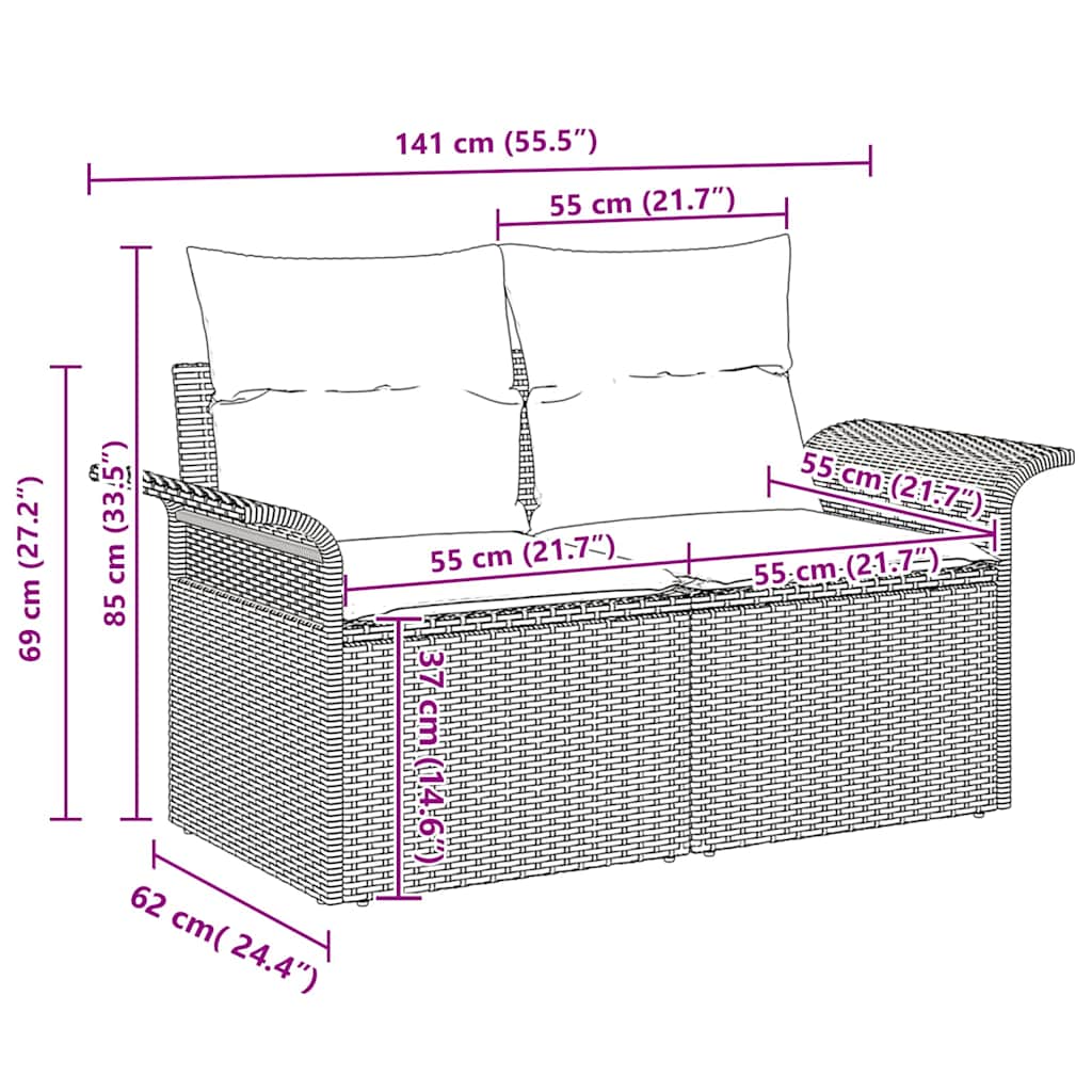 Garten-Sofa-Set mit Kissen mit Speicher 8 pcs Grau Poly Rattan