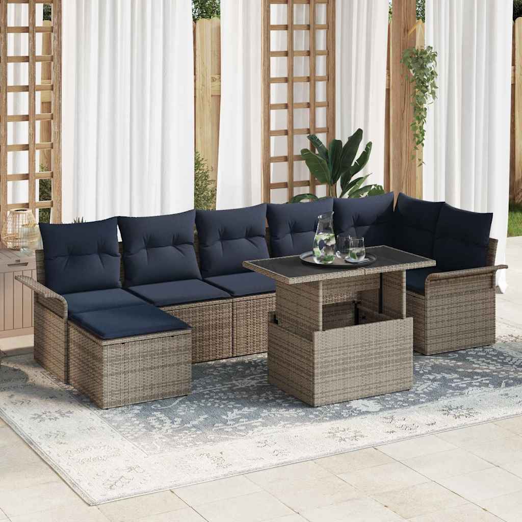 Gartensofa-set mit Kissen mit Speicher 8 pcs Grau Poly Rattan