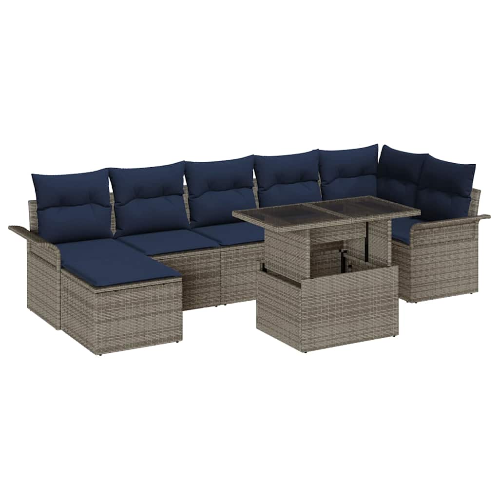 Gartensofa-set mit Kissen mit Speicher 8 pcs Grau Poly Rattan