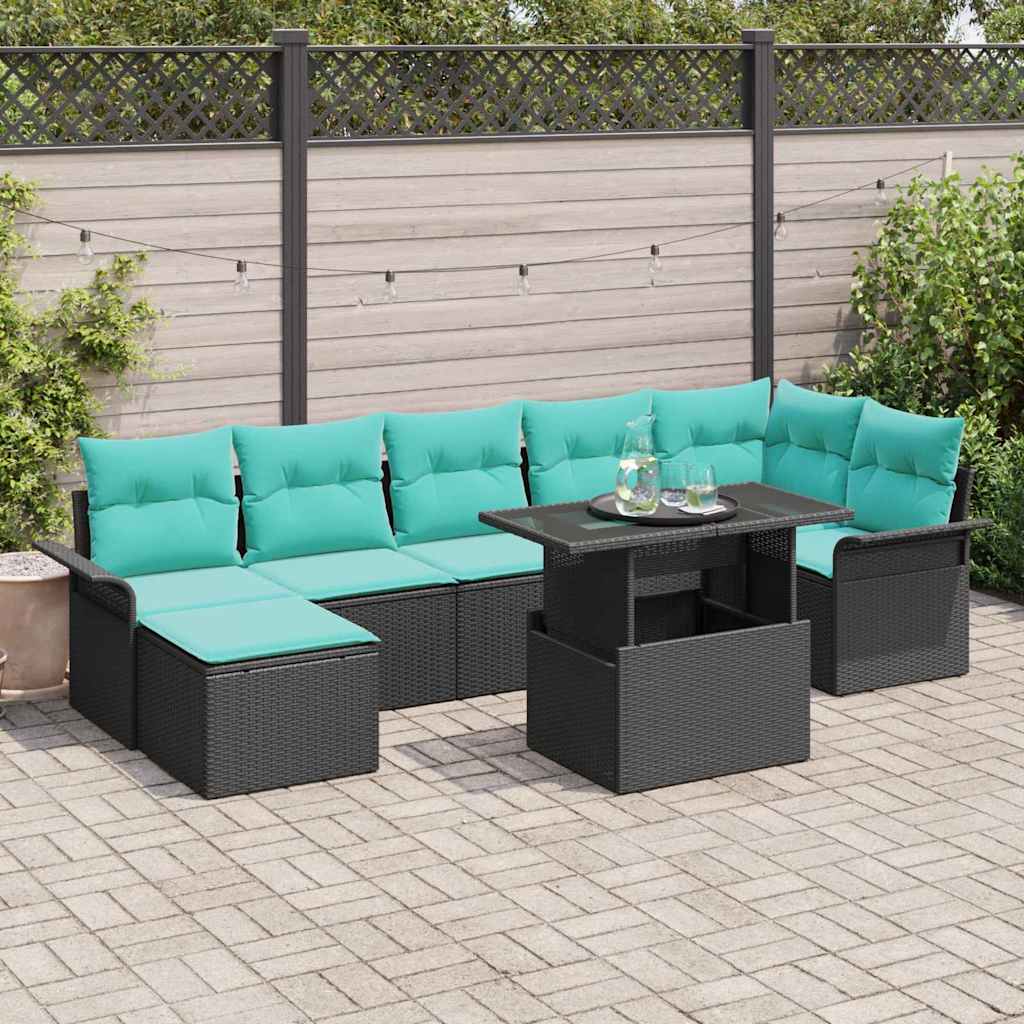 Gartensofa-set mit Kissen 8 pcs Schwarz Poly Rattan