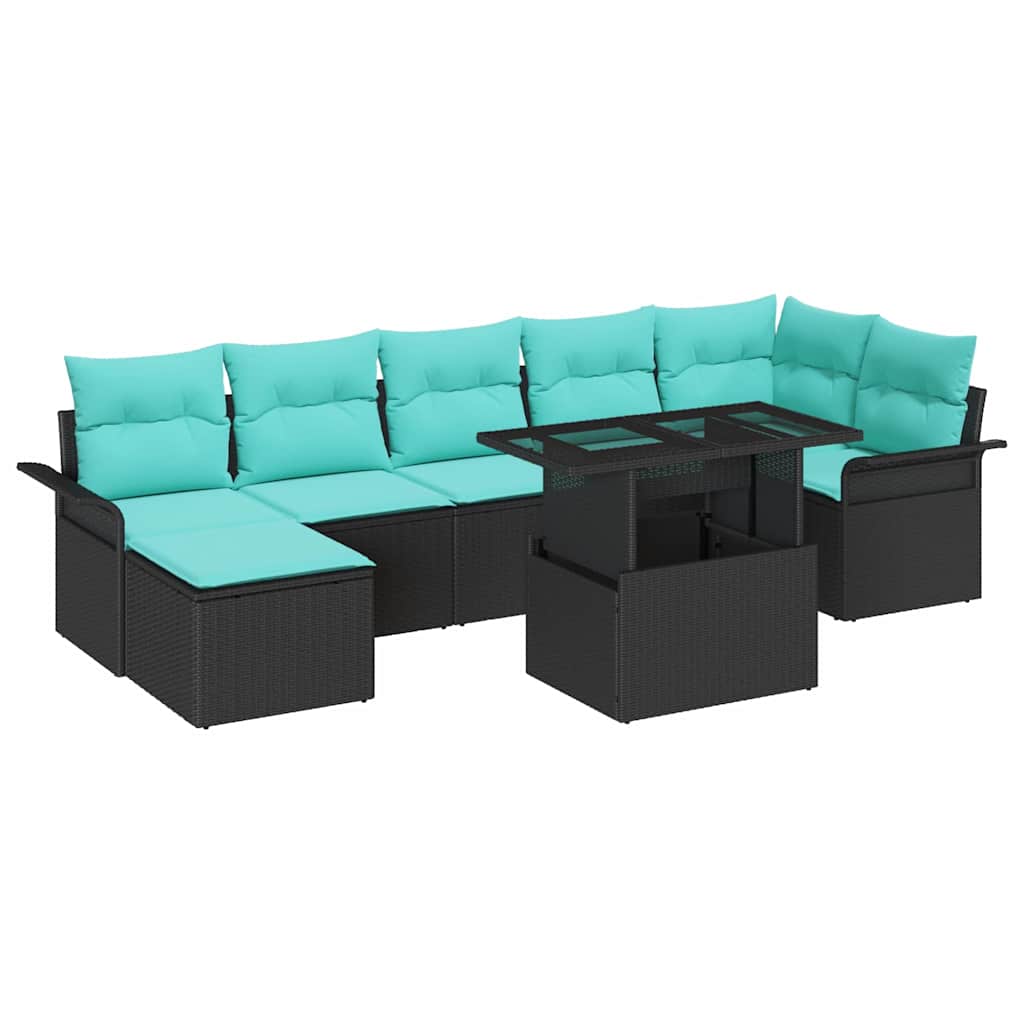 Gartensofa-set mit Kissen 8 pcs Schwarz Poly Rattan