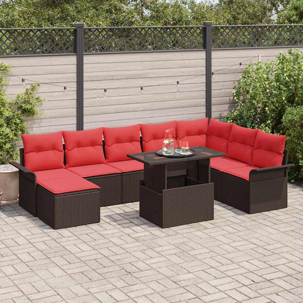 Gartensofa-set mit Kissen 9 pcs Braun Poly Rattan