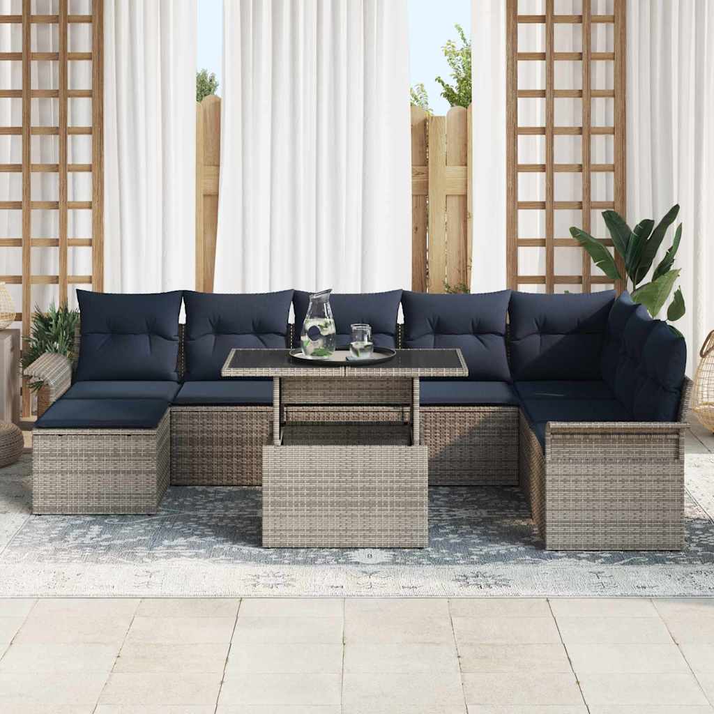 Gartensofa-set mit Kissen 9 pcs Grau Poly Rattan