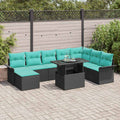 Gartensofa-set mit Kissen 9 pcs Schwarz Poly Rattan