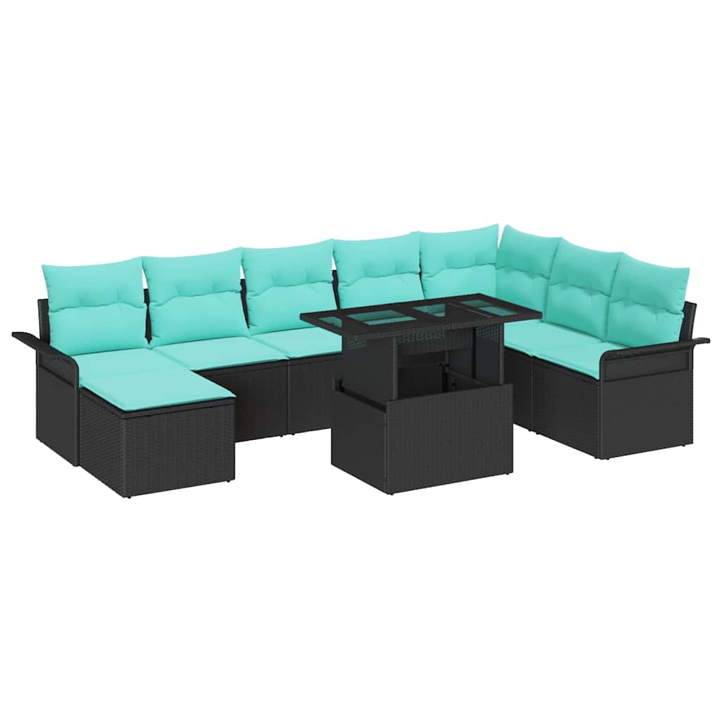 Gartensofa-set mit Kissen 9 pcs Schwarz Poly Rattan