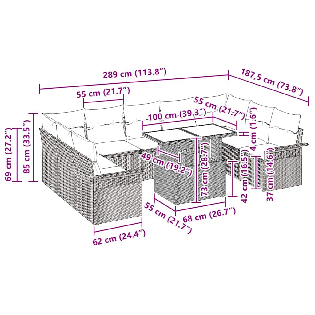 Gartensofa-set mit Kissen mit Kissen 10 pcs Schwarz Poly Rattan