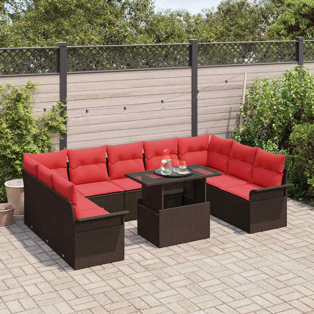 Gartensofa-set mit Kissen mit Kissen 10 pcs Braun Poly Rattan