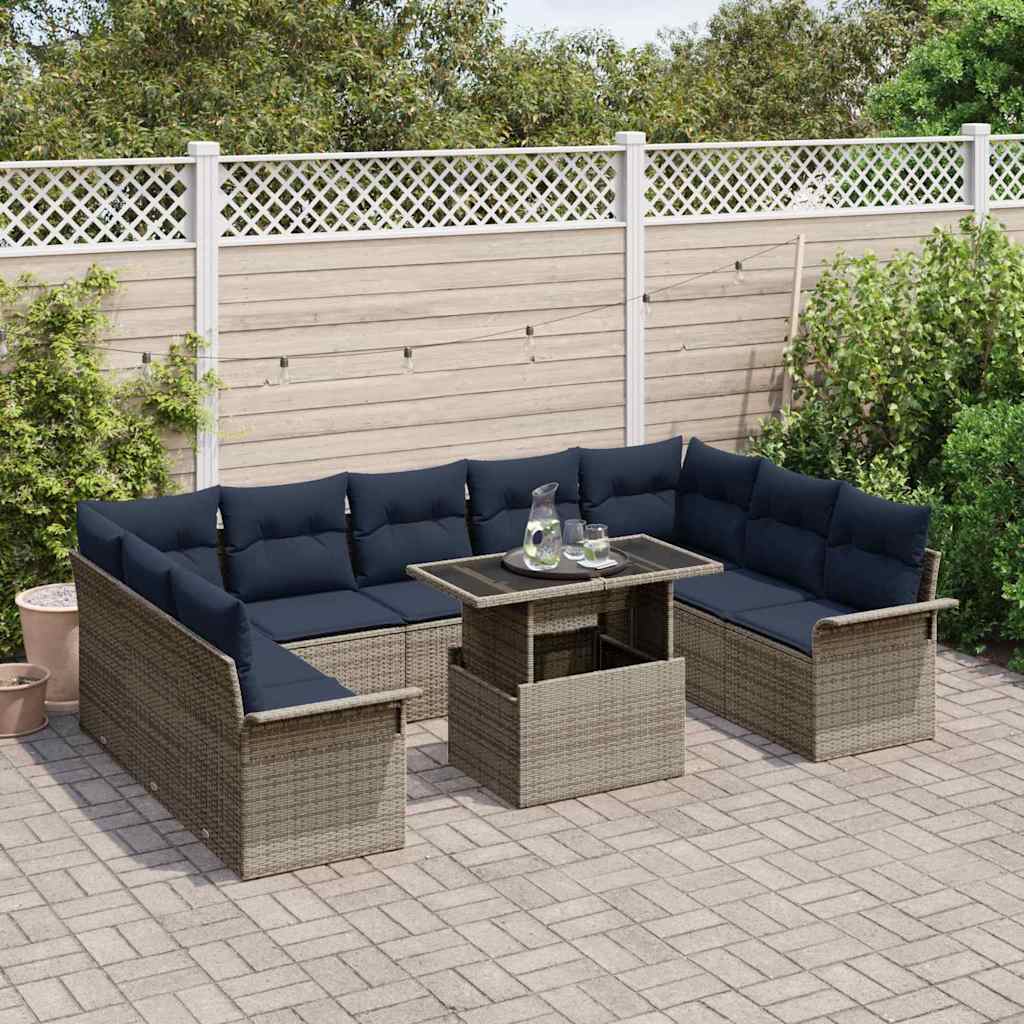 Gartensofa-set mit Kissen mit Kissen 10 pcs Grau Poly Rattan