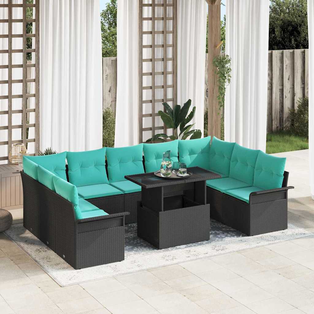 Gartensofa-set mit Kissen mit Kissen 10 pcs Schwarz Poly Rattan