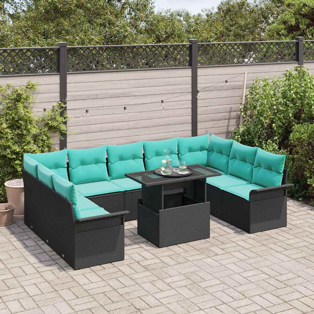 Gartensofa-set mit Kissen mit Kissen 10 pcs Schwarz Poly Rattan