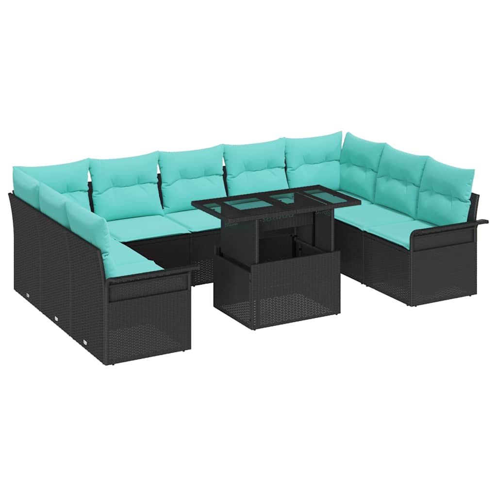 Gartensofa-set mit Kissen mit Kissen 10 pcs Schwarz Poly Rattan