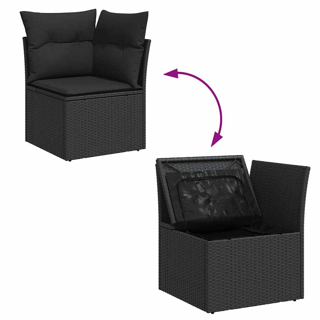 Gartensofa-set mit Kissen mit Kissen 11 pcs Schwarz Poly Rattan