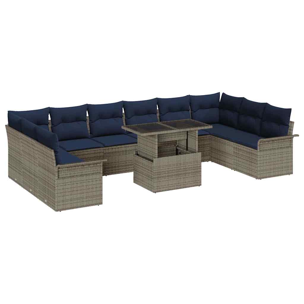 Gartensofa-set mit Kissen mit Kissen 11 pcs Grau Poly Rattan