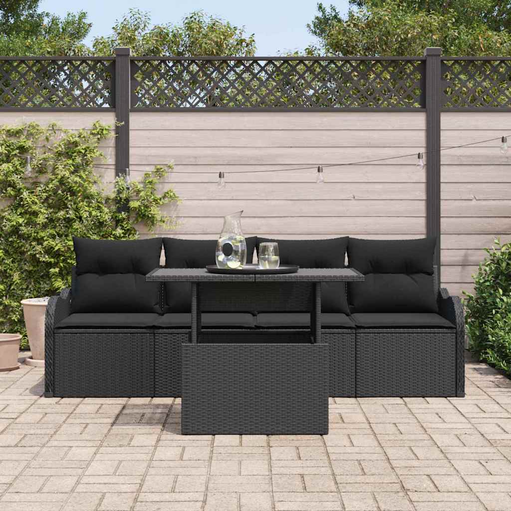Gartensofa-set mit Kissen mit Kissen 5 pcs Schwarz Poly Rattan