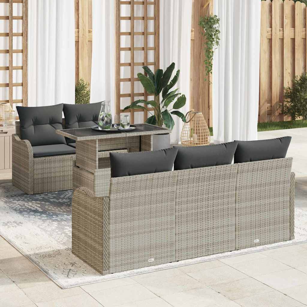 Gartensofa-set mit Kissen mit Kissen 6 pcs Hellgrau Poly Rattan