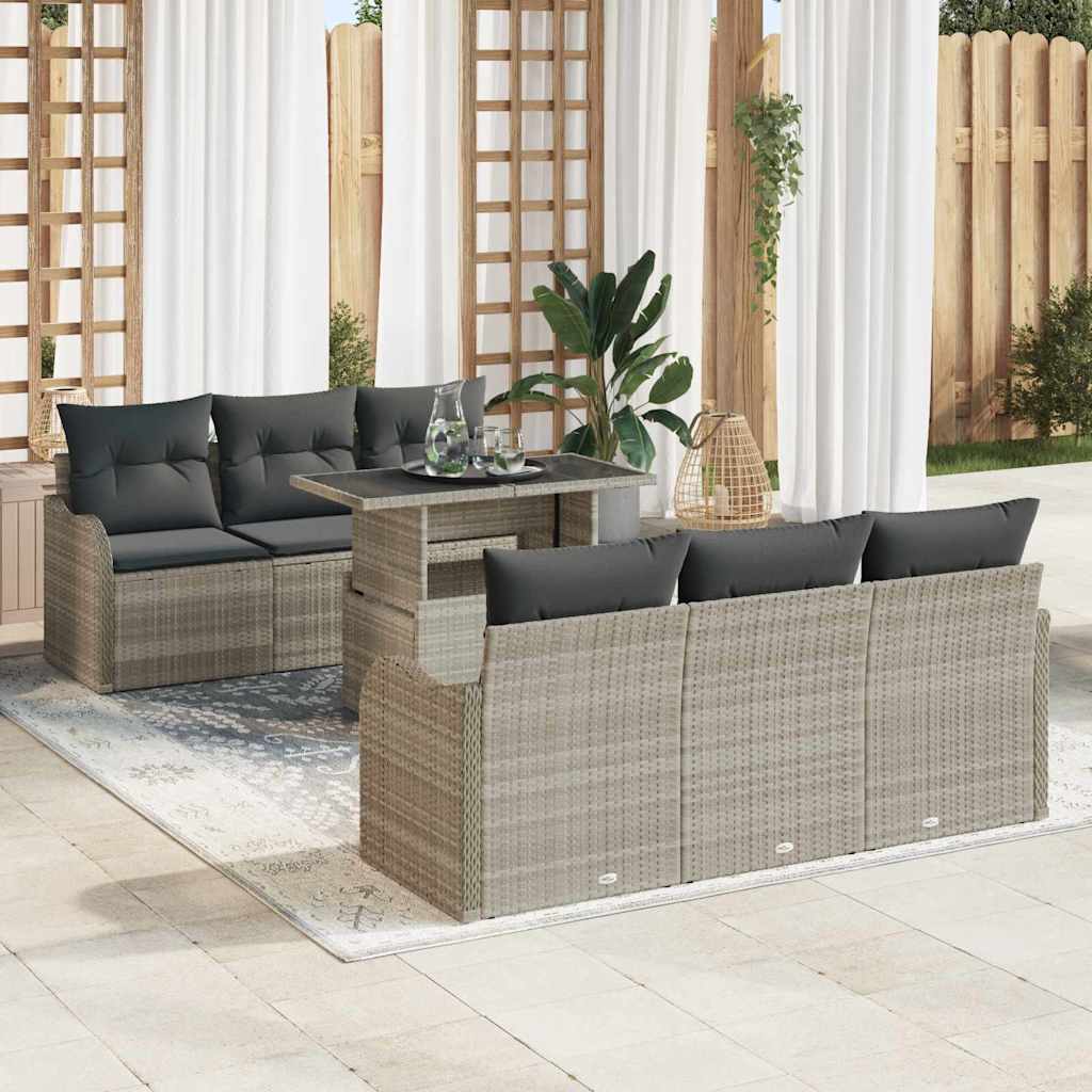 Gartensofa-set mit Kissen mit Kissen 7 pcs Hellgrau Poly Rattan