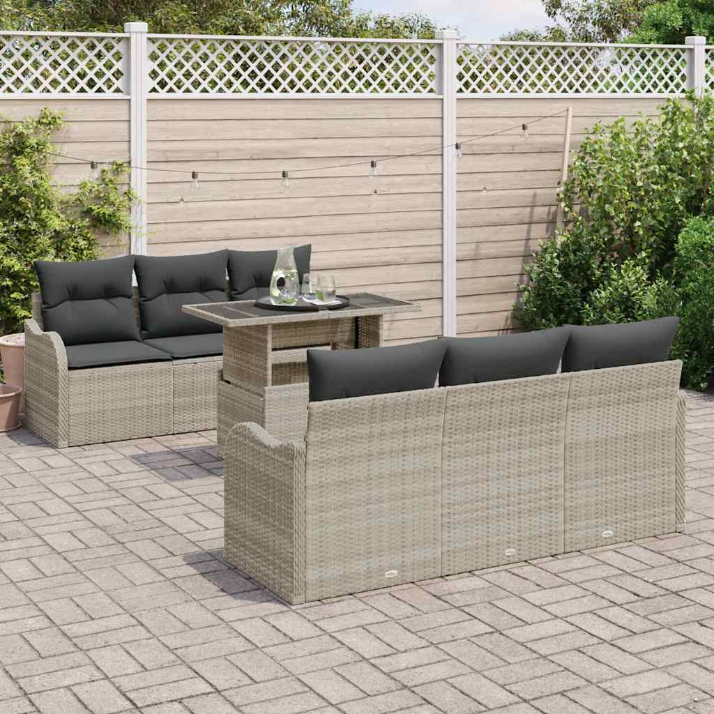 Gartensofa-set mit Kissen mit Kissen 7 pcs Hellgrau Poly Rattan