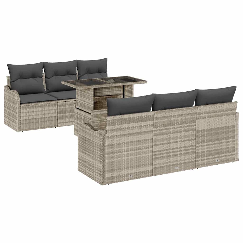 Gartensofa-set mit Kissen mit Kissen 7 pcs Hellgrau Poly Rattan
