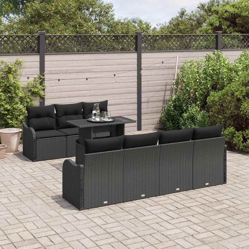 Gartensofa-set mit Kissen mit Kissen 8 pcs Schwarz Poly Rattan