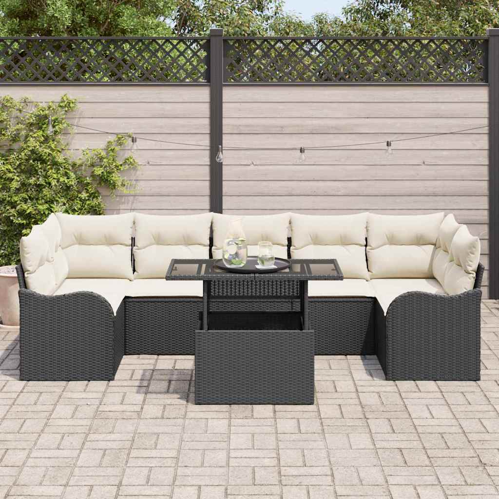 Gartensofa-set mit Kissen mit Kissen 8 pcs Schwarz Poly Rattan