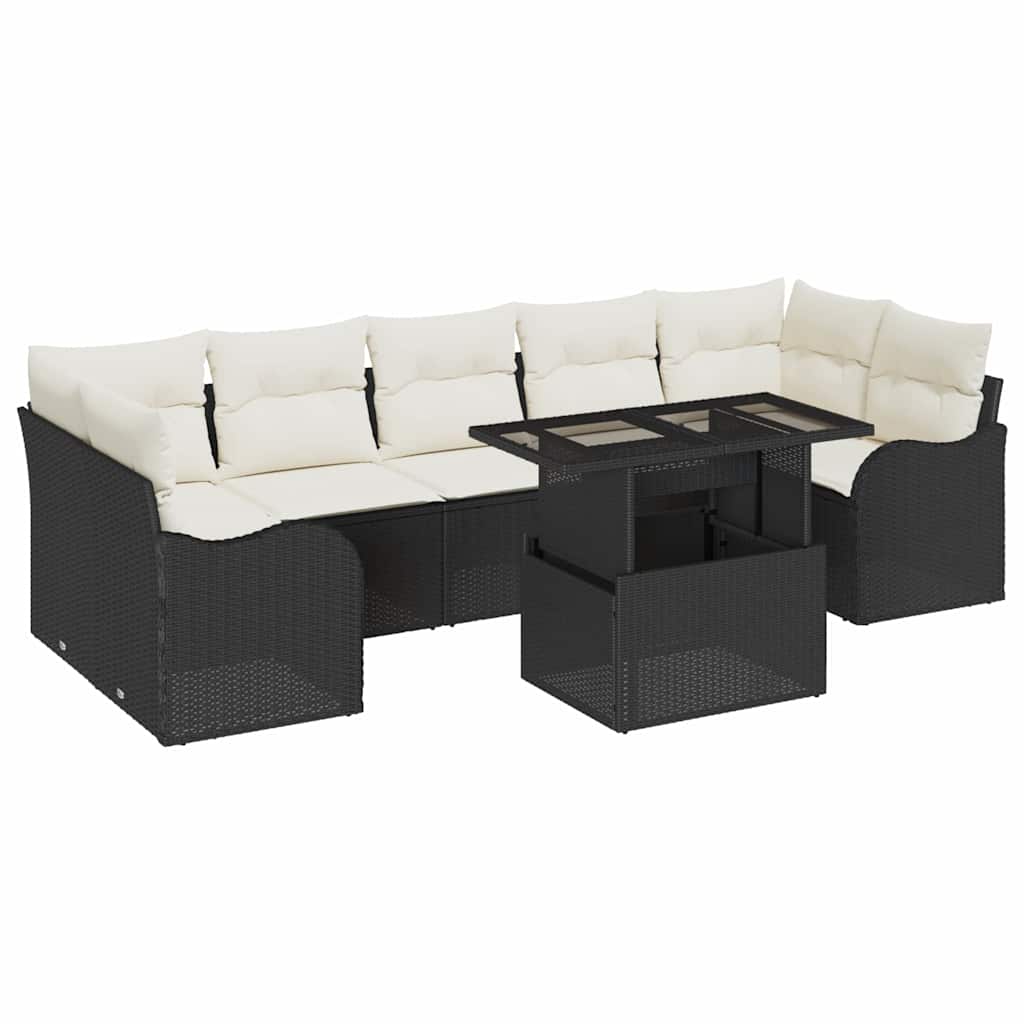 Gartensofa-set mit Kissen mit Kissen 8 pcs Schwarz Poly Rattan