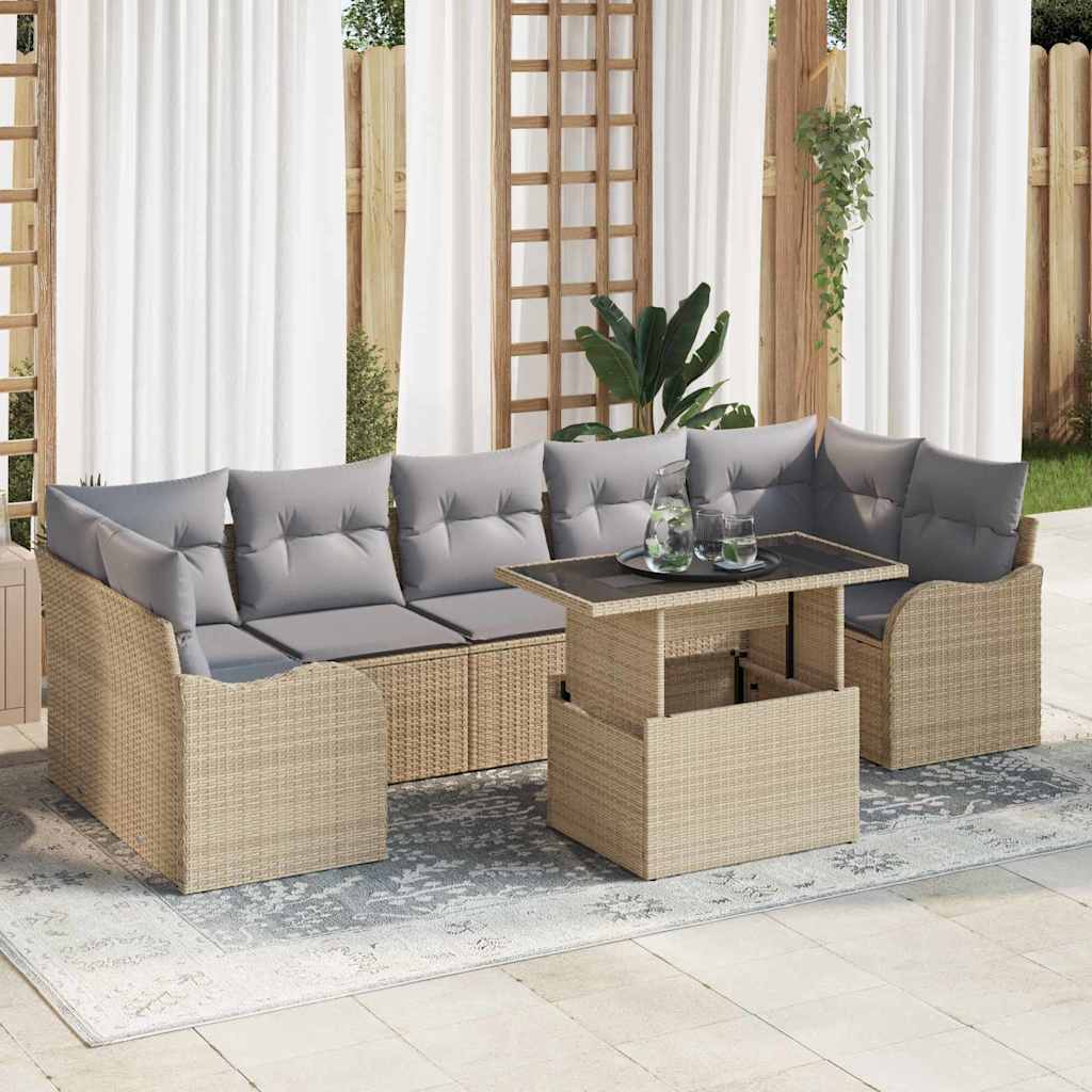 Gartensofa-set mit Kissen mit Speicher 8 pcs Beige Poly Rattan