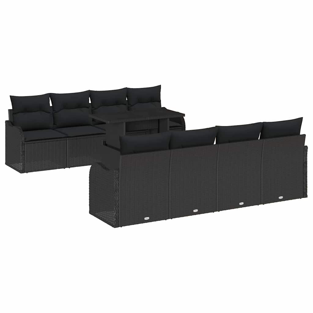 Gartensofa-set mit Kissen mit Kissen 9 pcs Schwarz Poly Rattan