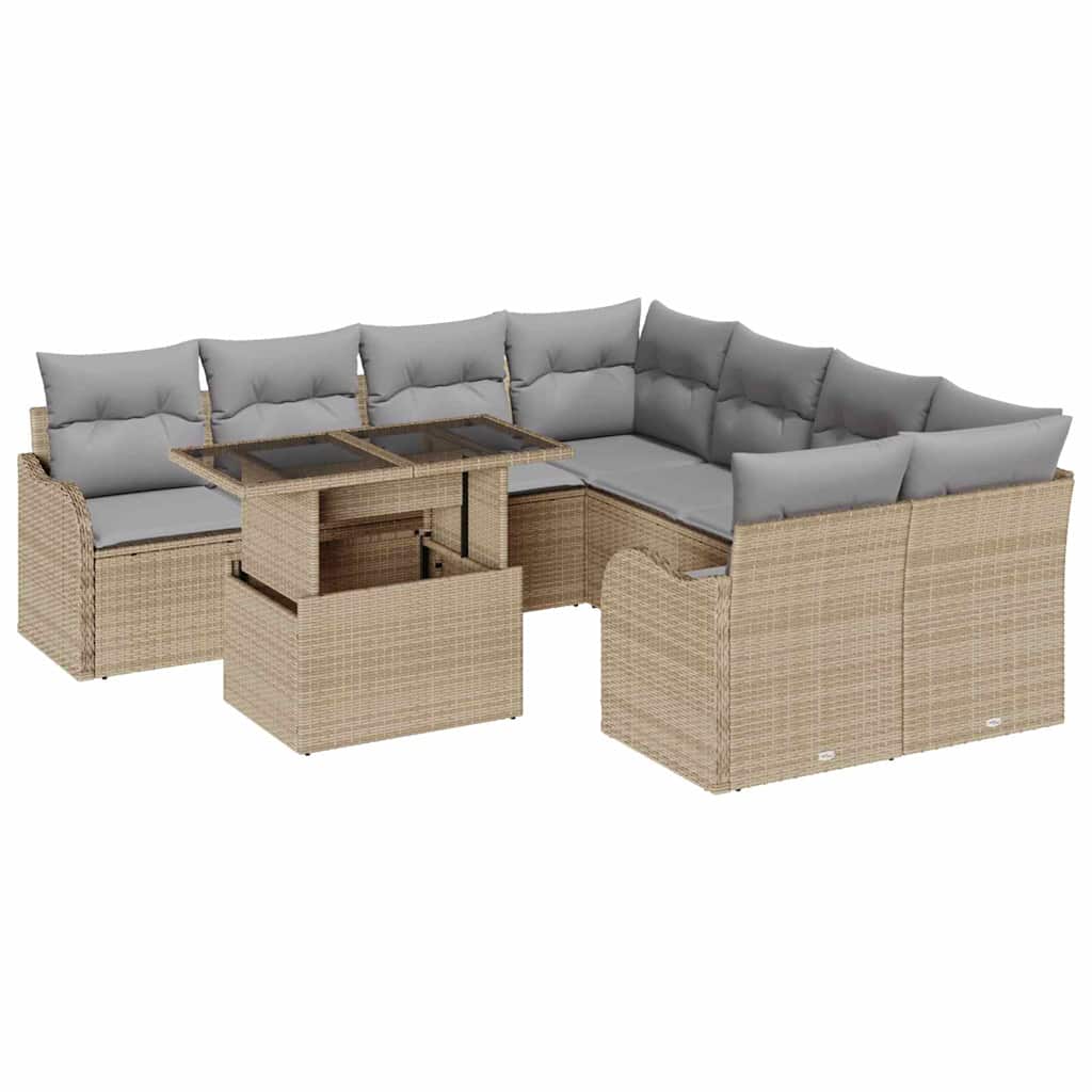 Gartensofa-set mit Kissen mit Kissen 9 pcs Beige Polyrattan