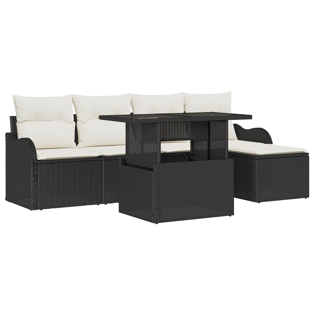 Gartensofa-set mit Kissen 6 pcs Schwarz Polyrattan