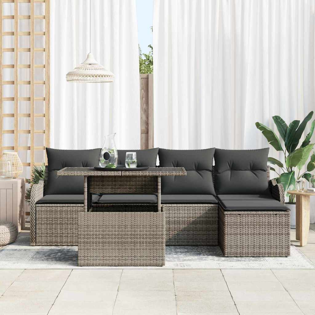 Gartensofa-set mit Kissen 6 pcs Grau Polyrattan