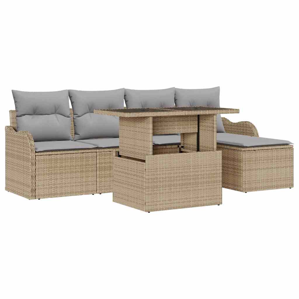 Gartensofa-set mit Kissen 6 pcs Beige Polyrattan