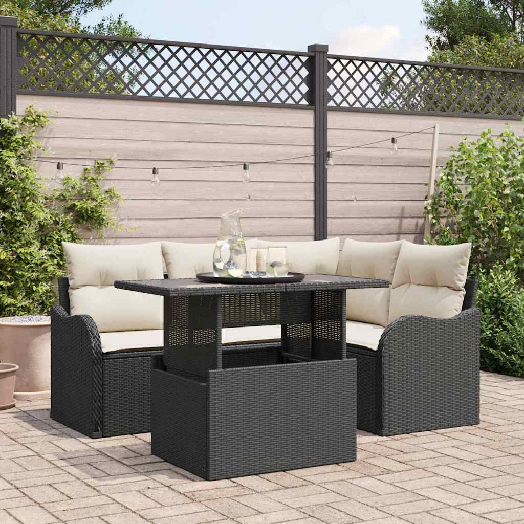 Gartensofa-set mit Kissen mit Kissen 5 pcs Schwarz Poly Rattan