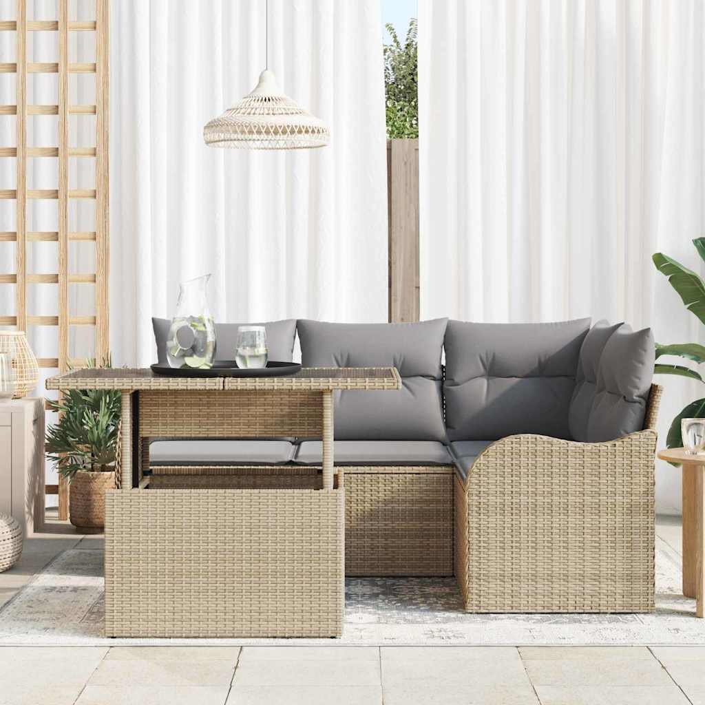Gartensofa-set mit Kissen mit Kissen 5 pcs Beige Poly Rattan