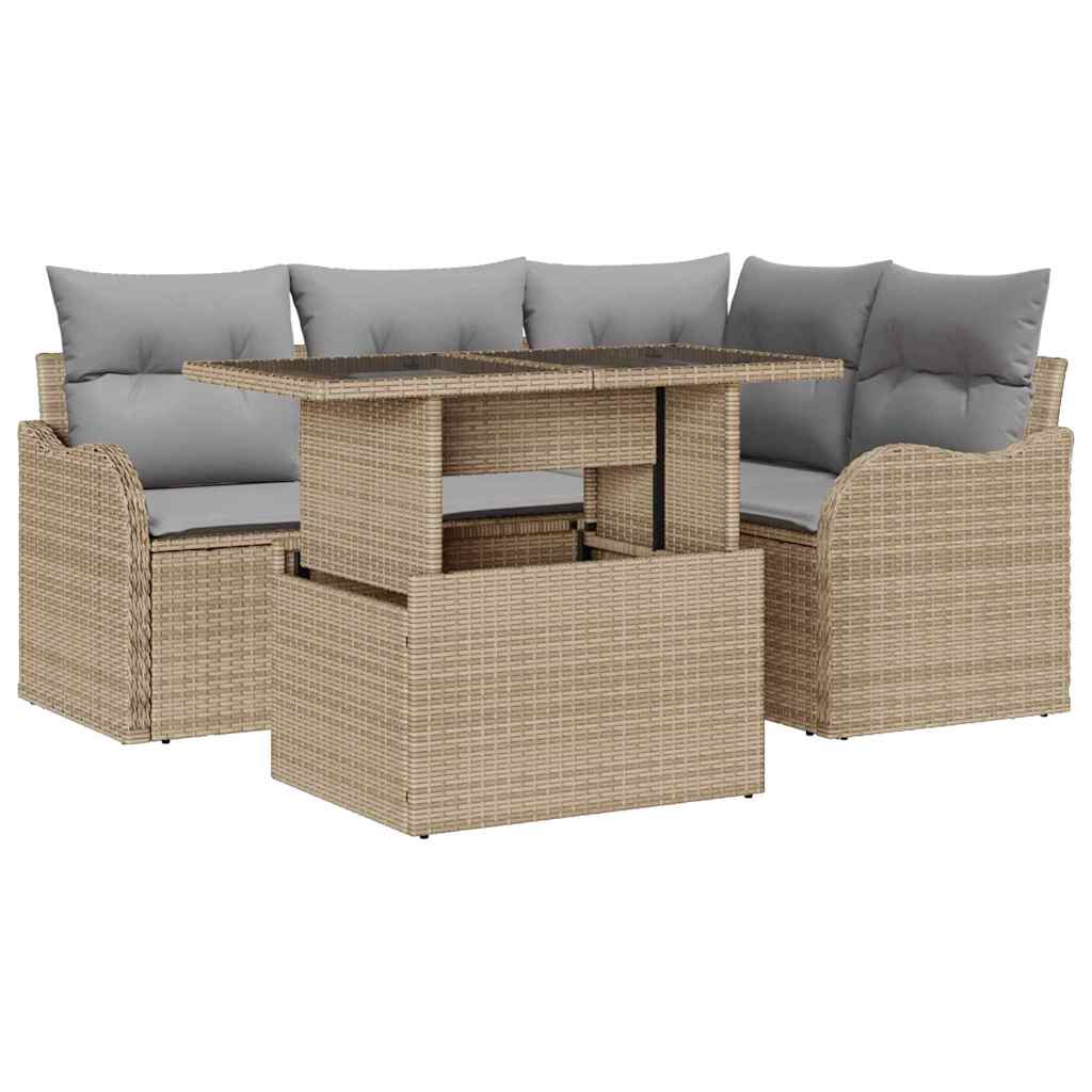 Gartensofa-set mit Kissen mit Kissen 5 pcs Beige Poly Rattan